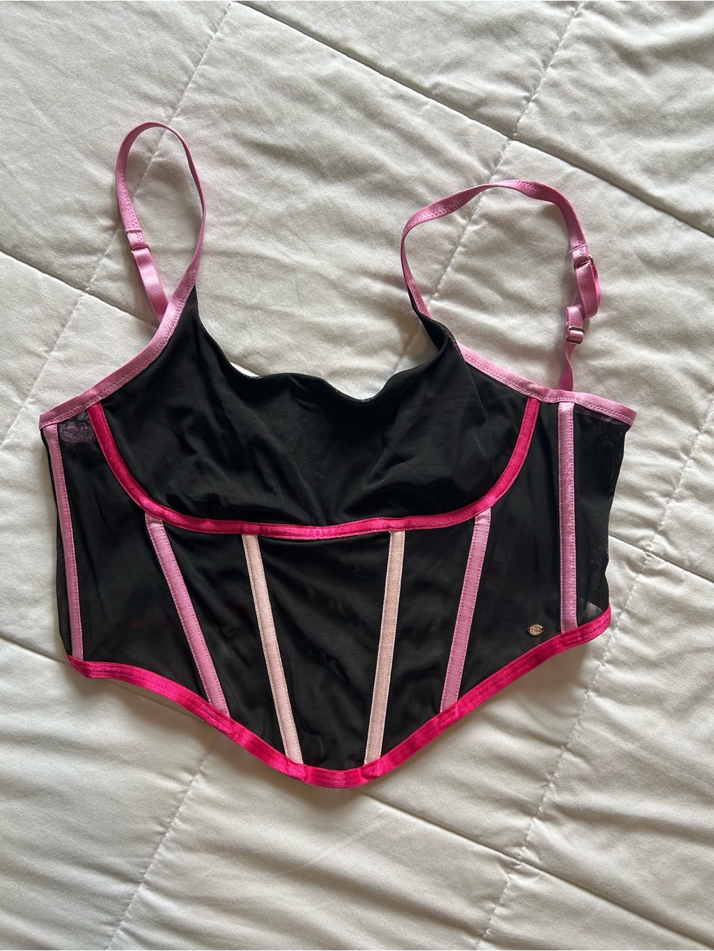 sofia by sofia vergara Black Bustier Corset with Pink Trim